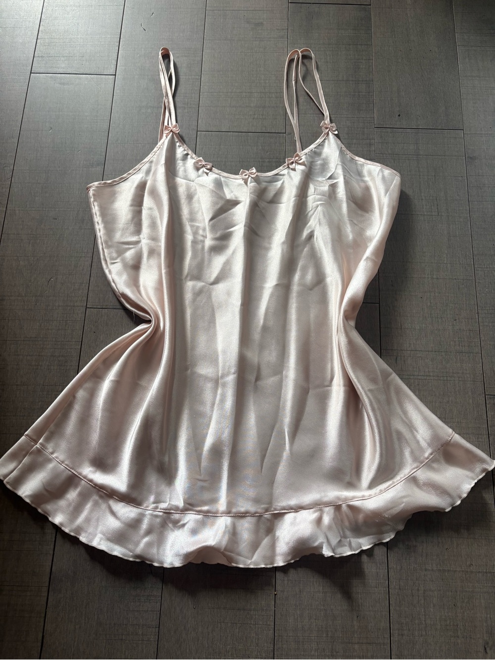 ⭐️2/$20⭐️Coquette Girl- Blush Pink Satin Cami Top with Ruffle Hem & Bows